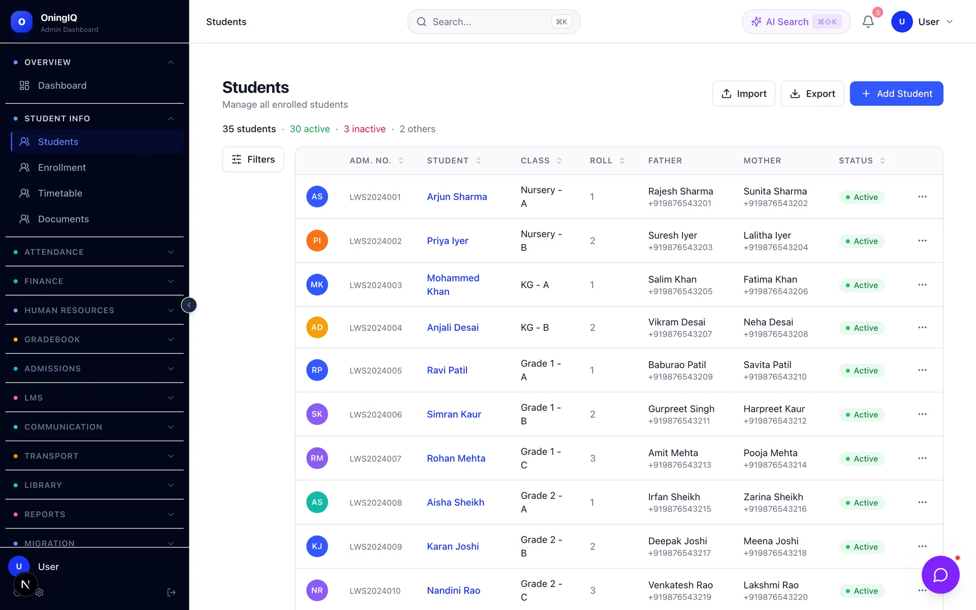 OningIQ — Admissions & Enrolment
